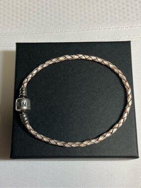 Pandora sterling silver leather bracelet